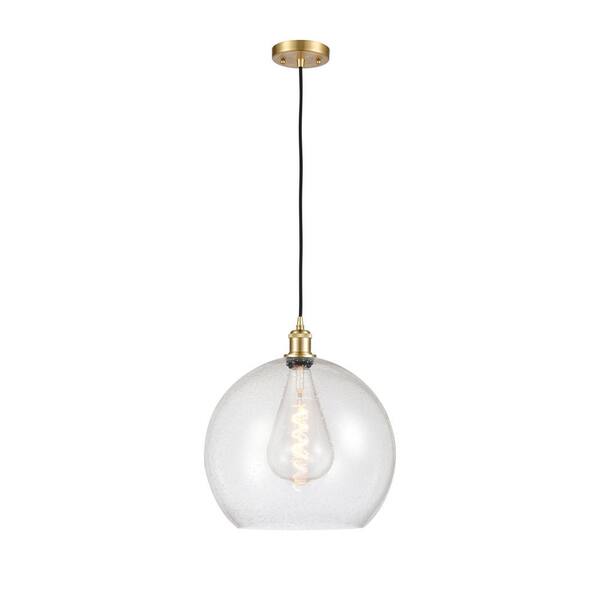Innovations Athens 60-Watt 1 Light Satin Gold Shaded Pendant Light with Seeded glass Seeded Glass Shade