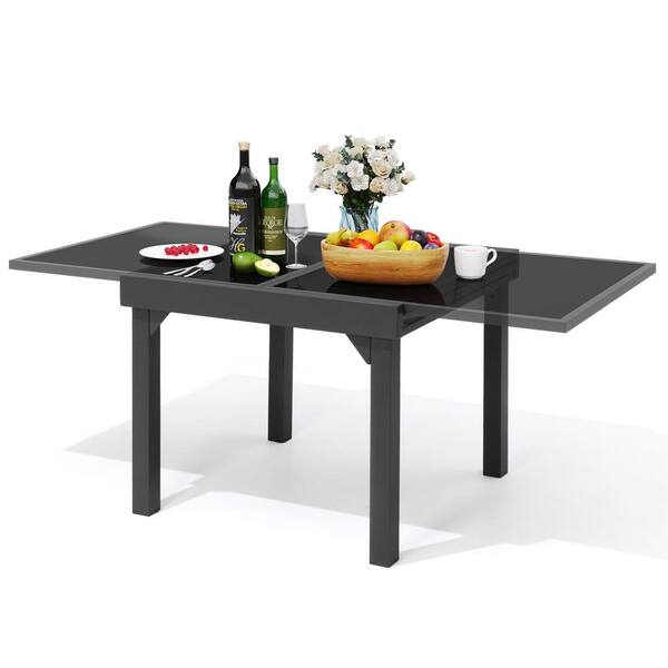 Pellebant Rectangle Aluminum Outdoor Dinging Table with Extension in Dark Gray