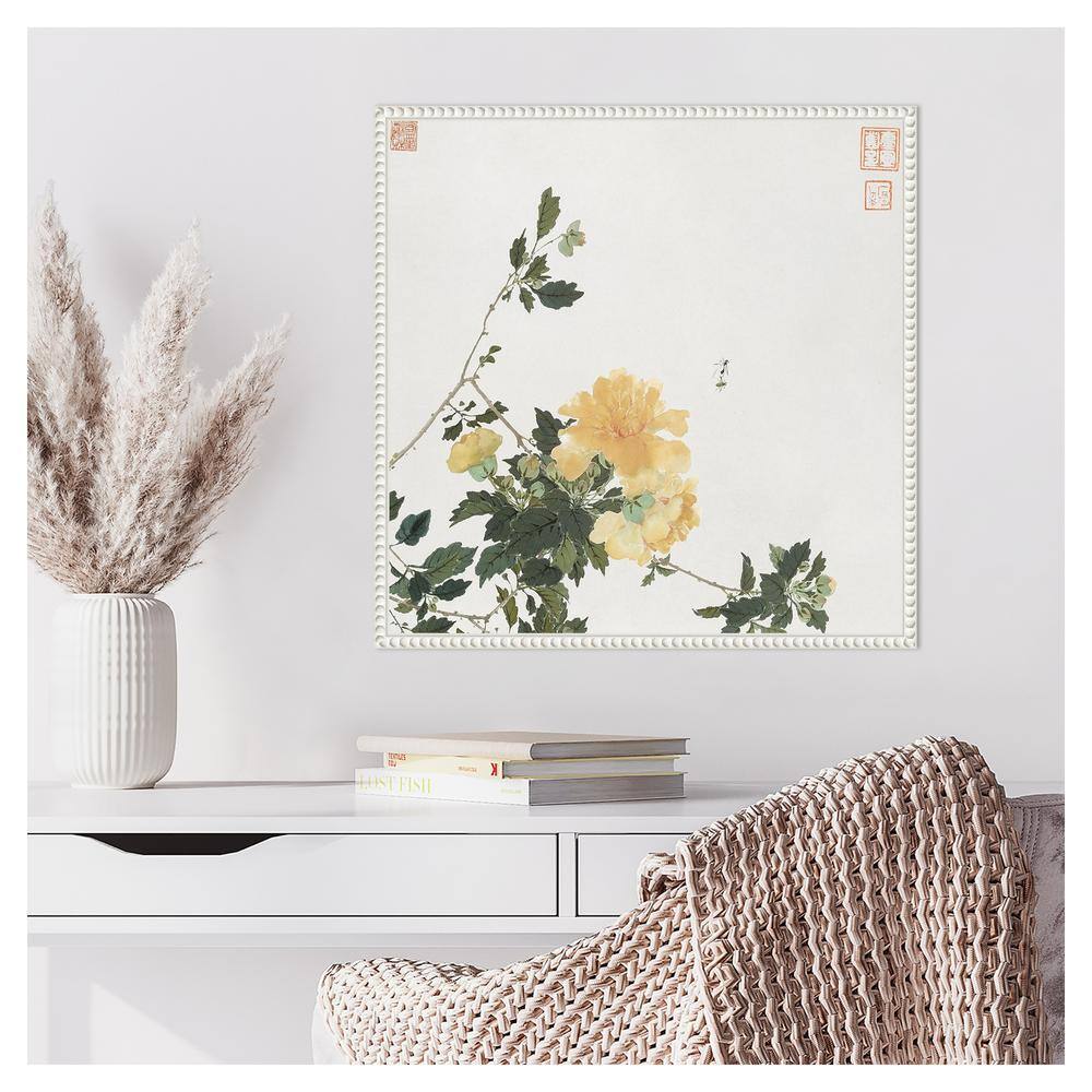 Ju Lian Insects and Flowers VI White Framed Canvas Print