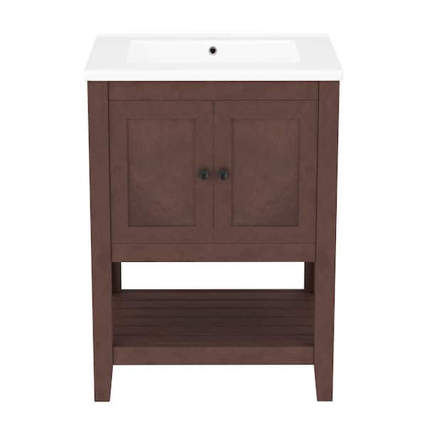 Baye 24 in. W Freestanding Brown Bath Vanity with White Ceramic Top Unassembled