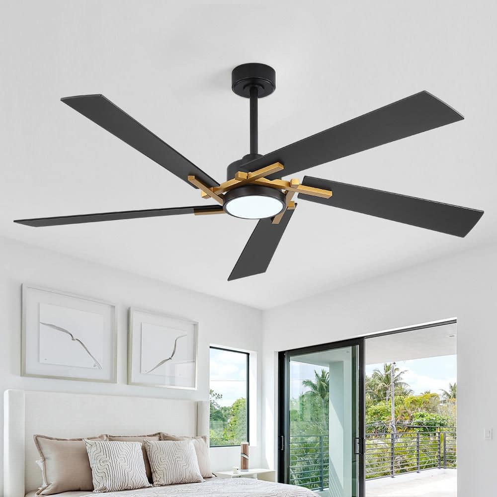 64 in 5 Plywood Blades Indoor Standard Ceiling Fan with Integrated LED and Remote, NAB Gold and Black price history on PriceWatchPro