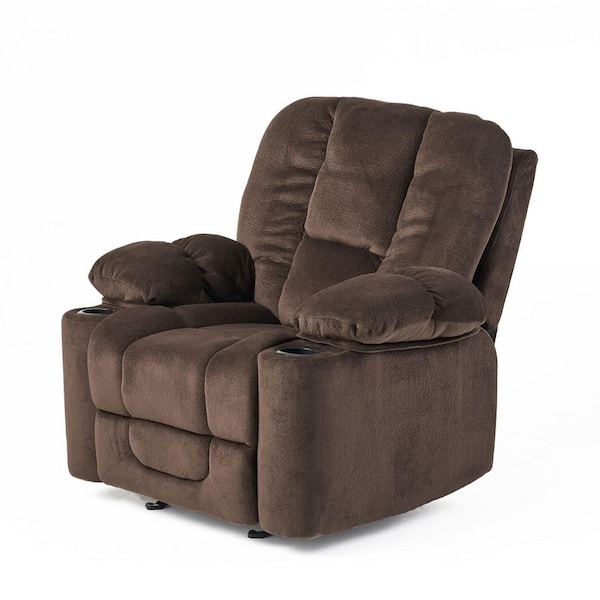 Chocolate Luxurious Skin-Friendly Fabric Manual Recliner Chair with and Dual Cup Holders