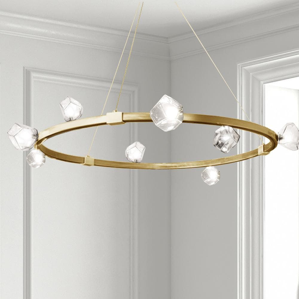Aged Brass and Crystal 12-Light Circular Chandelier