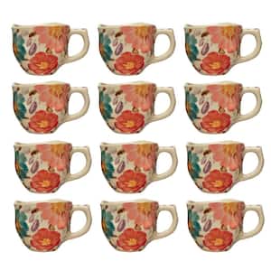 8 oz. Multicolor Organically Shaped Edge Stoneware Mug with Painted Floral (Set of 12)