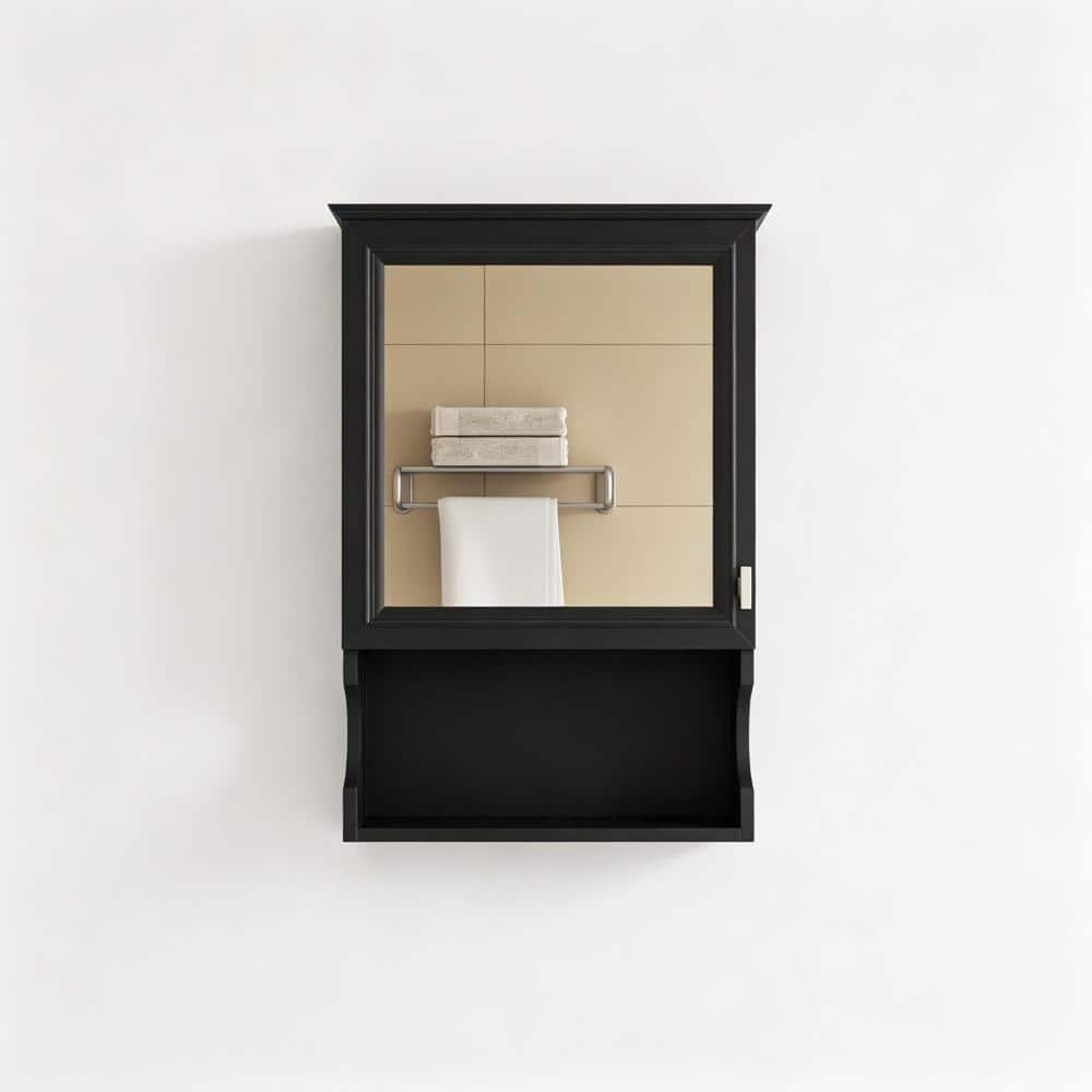 20 in. W x 28.74 in. H Black Wood Wall Mount Medicine Cabinet with Mirror with Open Shelf price history on PriceWatchPro