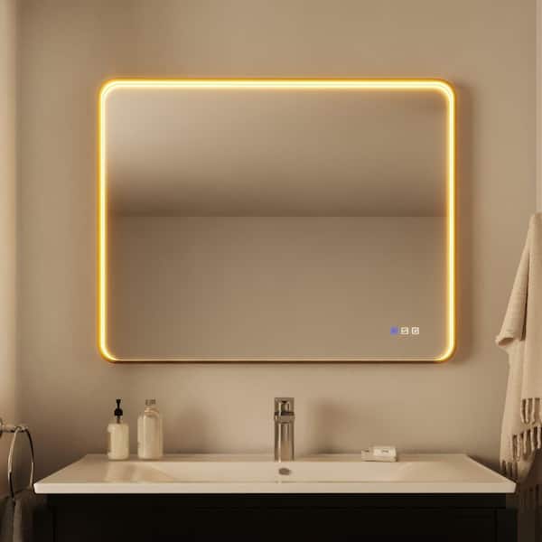 Frame Light 40 in. W x 32 in. H Rectangular Aluminum Framed Anti-Fog LED Wall Bathroom Vanity Mirror in Black
