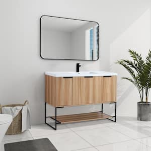 48 in. W Modern Style Freestanding Bathroom Vanity with White Resin Basin in Yellow (Wooden)