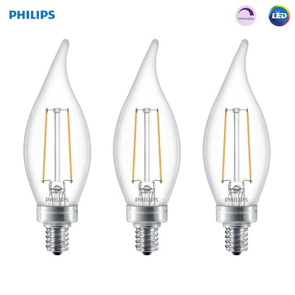 Philips 25-Watt Equivalent B11 Dimmable Edison Glass LED Candle Light Bulb Bent Candelabra Base Soft White (2700K) 477802 The Home Depot