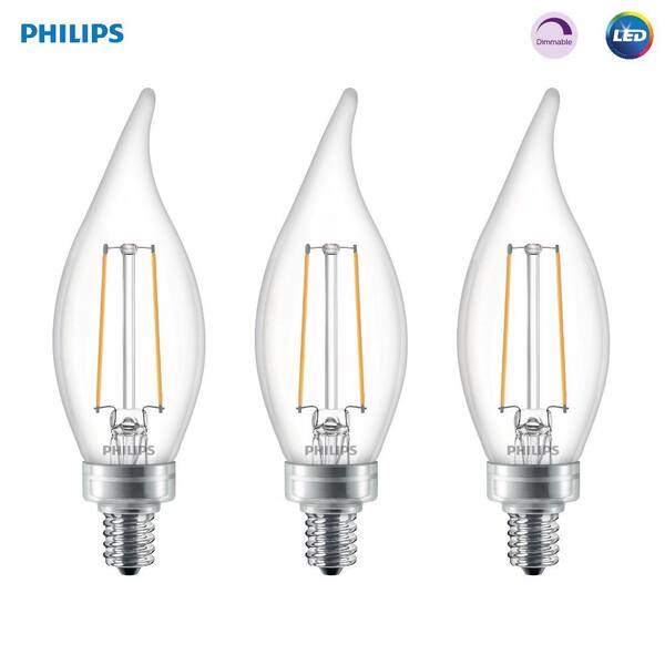 Philips LED B11 Warm Glow Dimmable 300-Lumen 40-Watt Equivalent 2700-2200 Kelvin Soft White Classic Glass Candle Light Bulb with E12 Candelabra Base 4-Watt   18-Pack 469668 