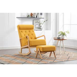 Yellow High Backrest Accent Glider Rocker Chair With Ottoman for Living Room