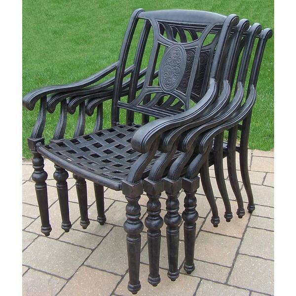 Oakland Living Black And Brown Stackable Aluminum Outdoor European Style Cast Dining Chairs With Sunbrella Cushions 4 Pack 7813 C4 D54 Mc The Home Depot Brown Sunbrella Cushions, Oakland Living Outdoor Furniture