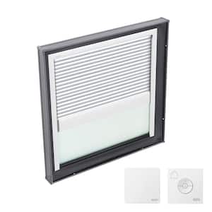 22-1/2 in. x 22-1/2 in. Fixed Curb Mount Skylight with Laminated Low-E3 Glass, White Solar Powered Room Darkening Shade