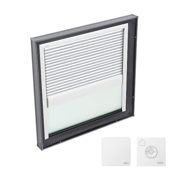 VELUX 22-1/2 in. x 22-1/2 in. Fixed Curb Mount Skylight with Tempered Low-E3 Glass, White Solar Powered Room Darkening Shade