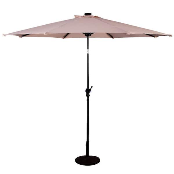 10 ft. Market Patio Umbrella in Beige with LED Light Outdoor Solar Umbrella with Crank and Push Button Tilt