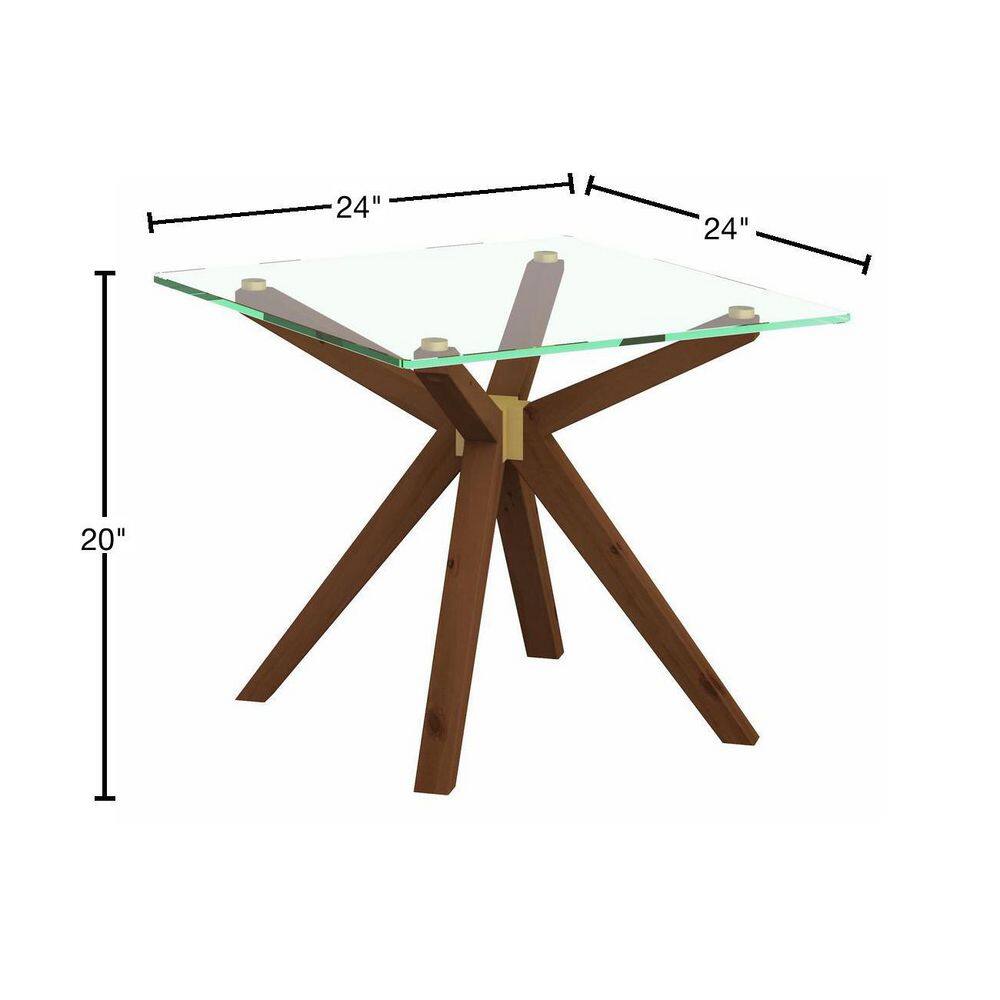 Marta 24in Mid Century Style Glass Top End Table, Walnut - thumbnail 3