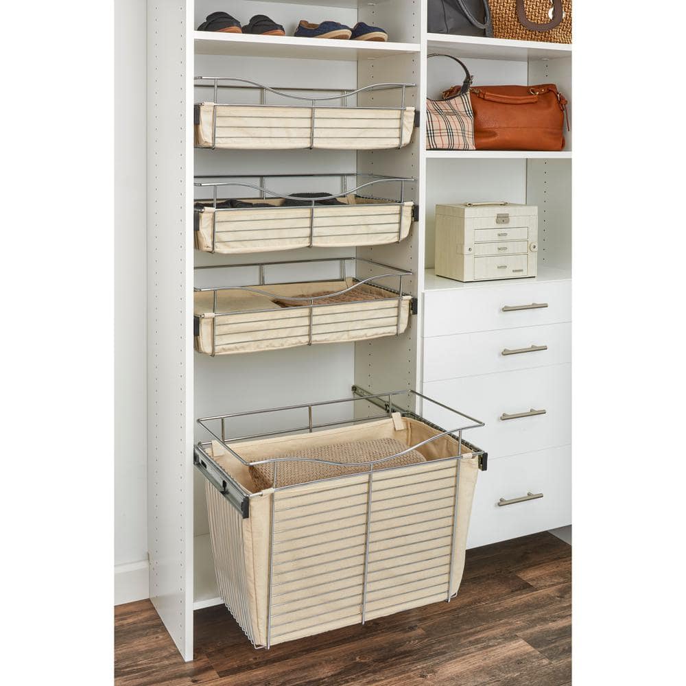 Tan Linen Closet Basket Liner with Velcro Tabs