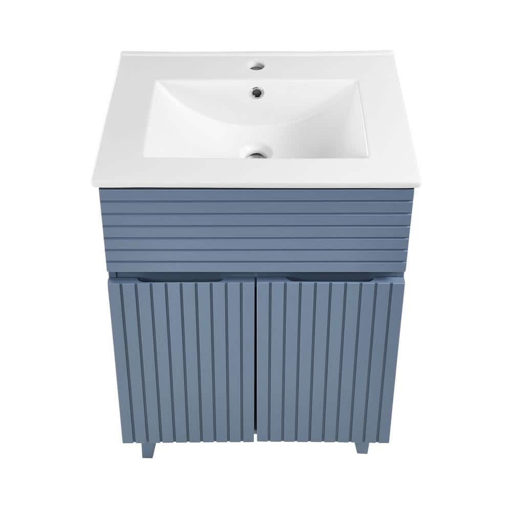 Bernay 24" Blue Freestanding Bathroom Vanity with Ceramic Top