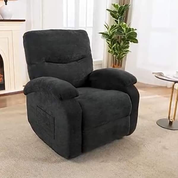 Black Chenille 360° Swivel Rocker Recliner with Massage and Heat - Sway, Recliner, and Unwind Completely