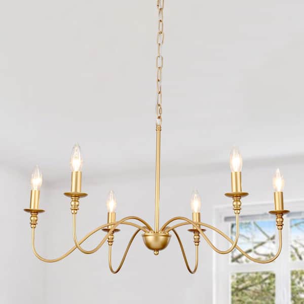ZJVAIVE 6-Light Gold Rustic Candlestick Linear Chandelier Lighting for Kitchen Island with No Bulbs Included