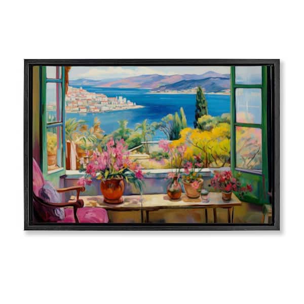 Stupell Industries Seaside Window View by LSR Design Studio Black Floater Frame Nature Graphic Art Print 21 in. x 31 in.