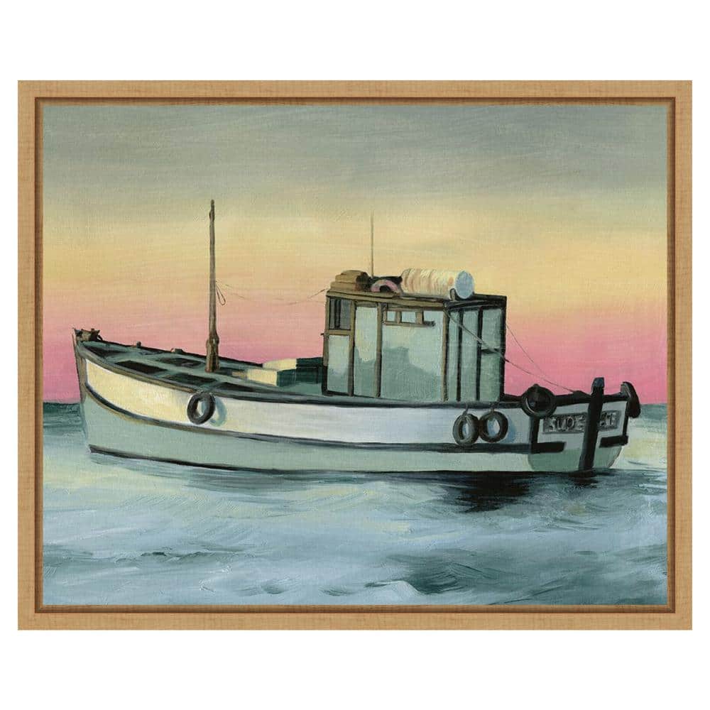 Golden Hour Casting II Coastal Canvas Art with Maple Frame