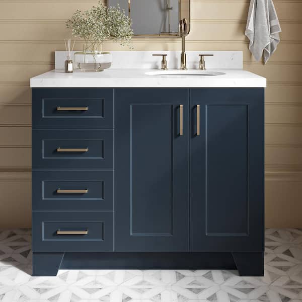 ARIEL Taylor 42 in. W x 22 in. D x 36 in. H Single Sink Freestanding Bath Vanity in Midnight Blue with Carrara Quartz Top