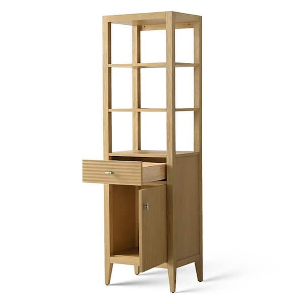 21 in. W x 17 in. D x 72 in. H Brown Freestanding Linen Cabinet with Soft Close Door in Linear Natural Oak