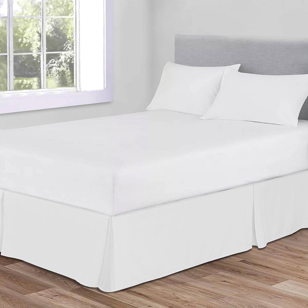 BLC 15 in. Pleated White Microfiber Plain Bed Skirt King 06010001061BLC