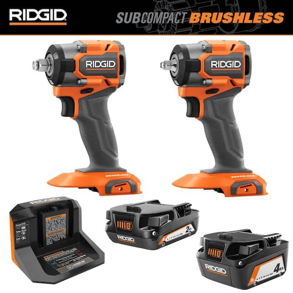 18V Subcompact Brushless Impact Wrench 2-Tool Kit with 18V 4.0 Ah and 2.0 Ah Batteries