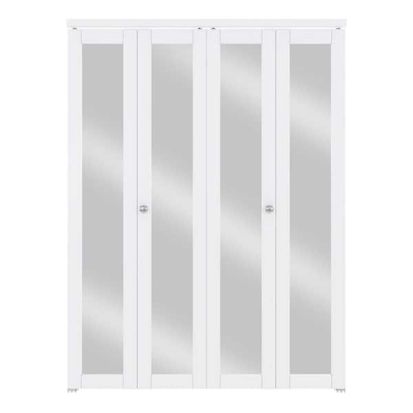ARK DESIGN 60 in. x 80 in. 1-Lite Mirrored Glass and Solid Core White Finished MDF Interior Closet Bi-Fold Door with Hardware
