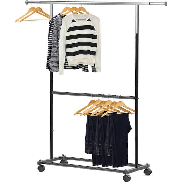 Black Steel Garment Clothes Rack Double Rods 31.5 in. W x 62.6 in. H