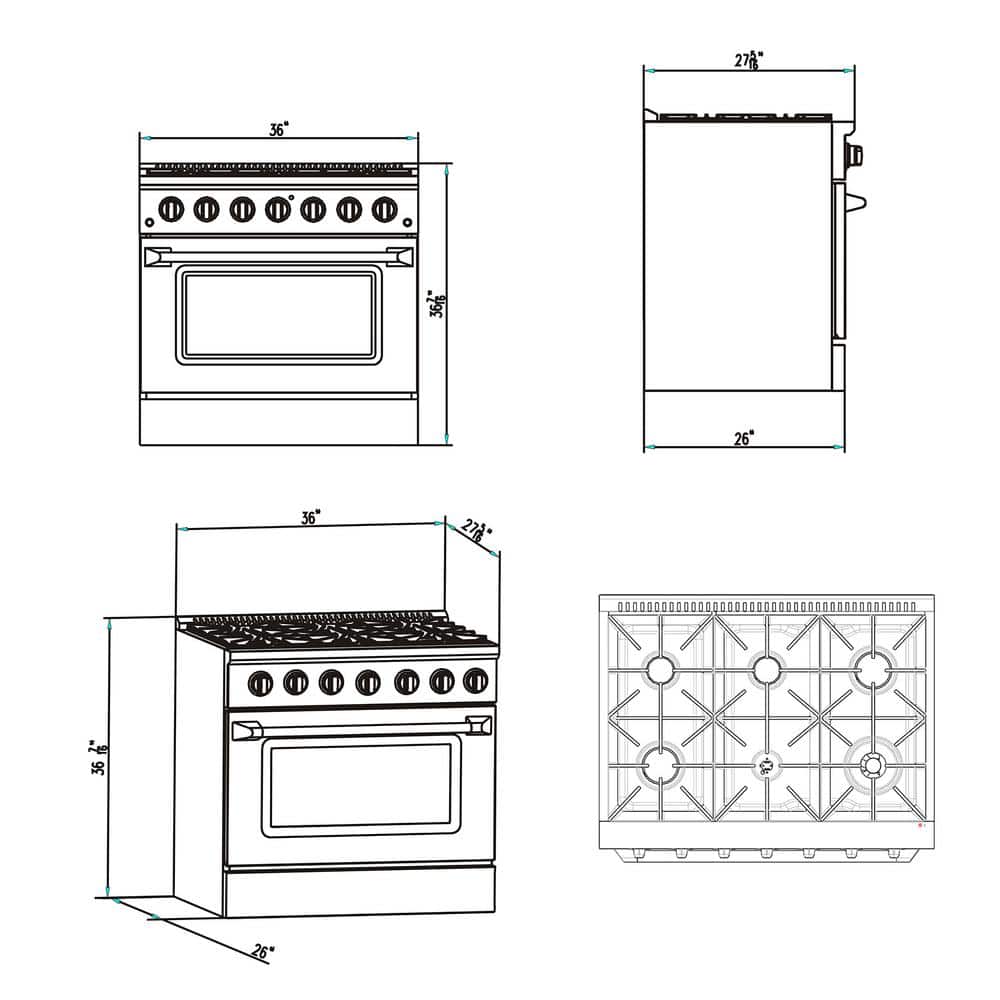 Empava 36" Stainless Steel Convection Gas Range with 6 Burners
