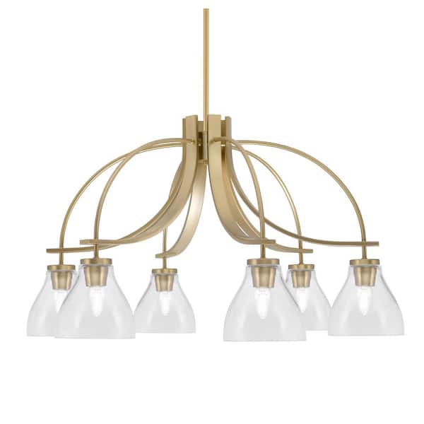 Unbranded Olympia 17.5 in. 6-Light New Age Brass Downlight Chandelier Clear Bubble Glass Shade