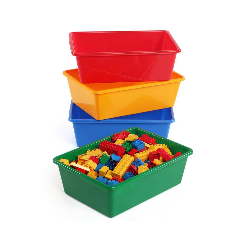 Large Primary Color Plastic Stackable Storage Bins, Set of 4