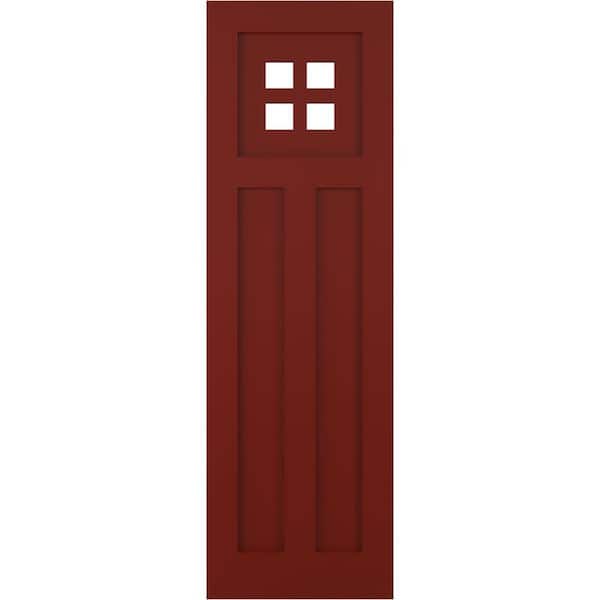 Ekena Millwork 12 in. x 35 in. PVC True Fit San Antonio Mission Style Fixed Mount Flat Panel Shutters Pair in Pepper Red