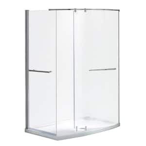 Odera 34 in. L x 60 in. W x 79.25 in. H Corner Shower Kit Pivot Framed Shower Door Corner Drain Shower Pan