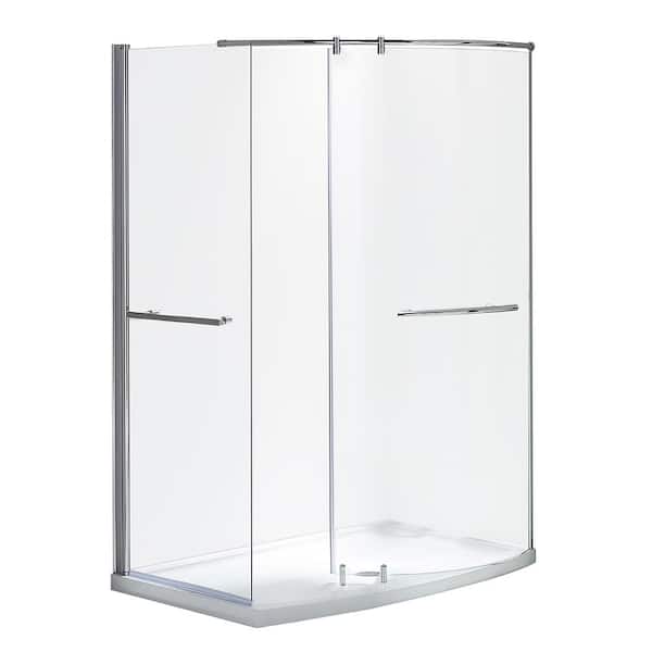Odera 34 in. L x 60 in. W x 79.25 in. H Corner Shower Kit Pivot Framed Shower Door Corner Drain Shower Pan