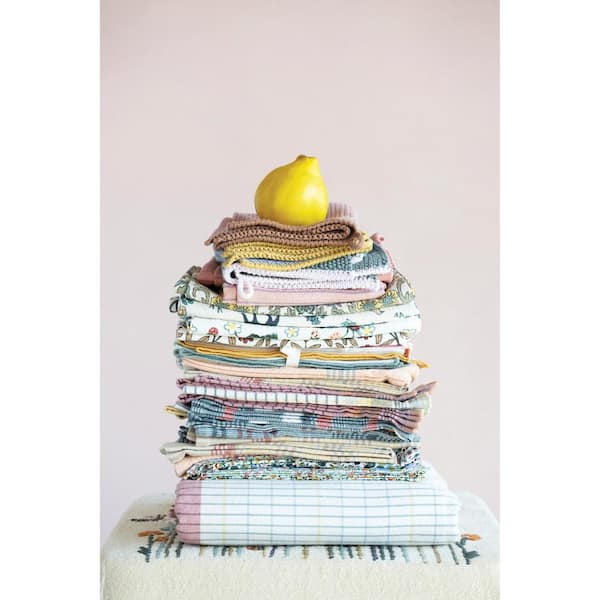 5 Multi-Coloured Herringbone Cotton Tea Towels