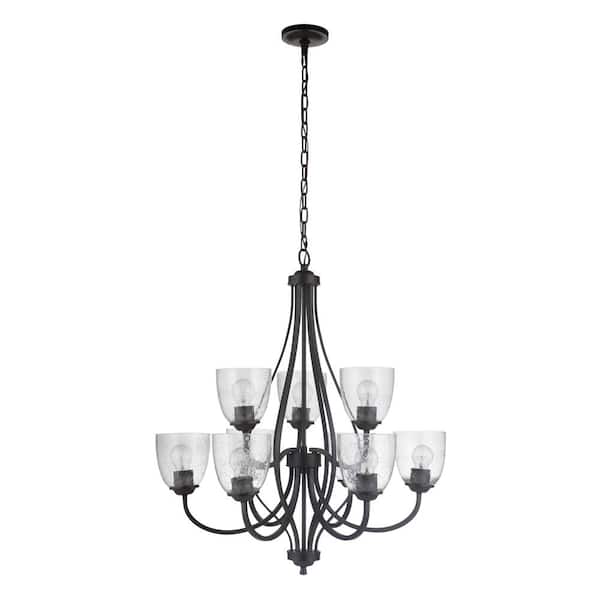 CRAFTMADE Serene 9-Light Espresso Finish with Seeded Glass Transitional Chandelier for Kitchen/Dining/Foyer, No Bulbs Included