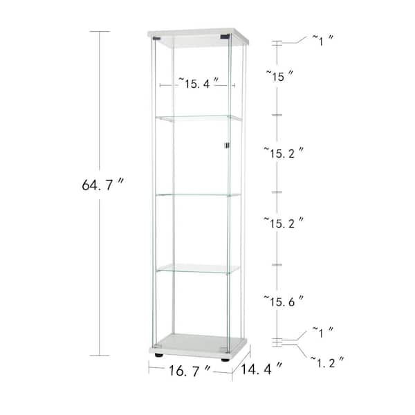 49.49 in. White 3-Shelves Glass Display Storage Cabinet with 2-Doors, Floor  Standing Clear Glass Curio Bookshelf ZT-W66253300 - The Home Depot