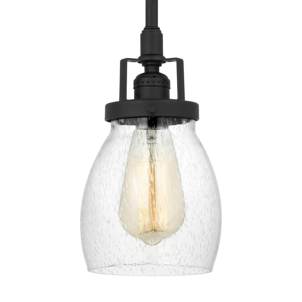 Midnight Black Mini Pendant with Clear Seeded Glass Shade