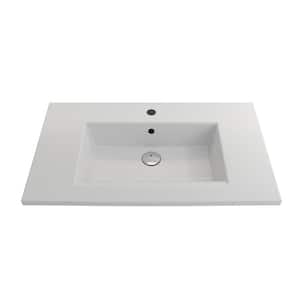 Ravenna Matte White 32.25 in. 1-Hole Fireclay Rectangular Wall-Mounted Sink with Overflow