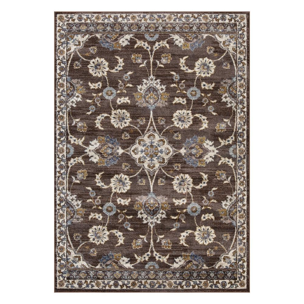 Jordan Brown Floral Pattern Synthetic Rectangular Area Rug
