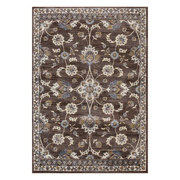 Amer Rugs Jordan 2 ft. 7 in.  x  10 in. Brown Floral Pattern Runner Rug for High Traffic Entryway Kitchen Hallway