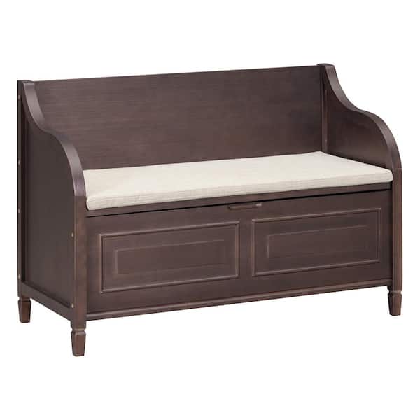 CSC DECOR INC Rustic Style Wood Entryway Storage Bench Ottoman Espresso Dining Bench with Beige Cushion 42 in.