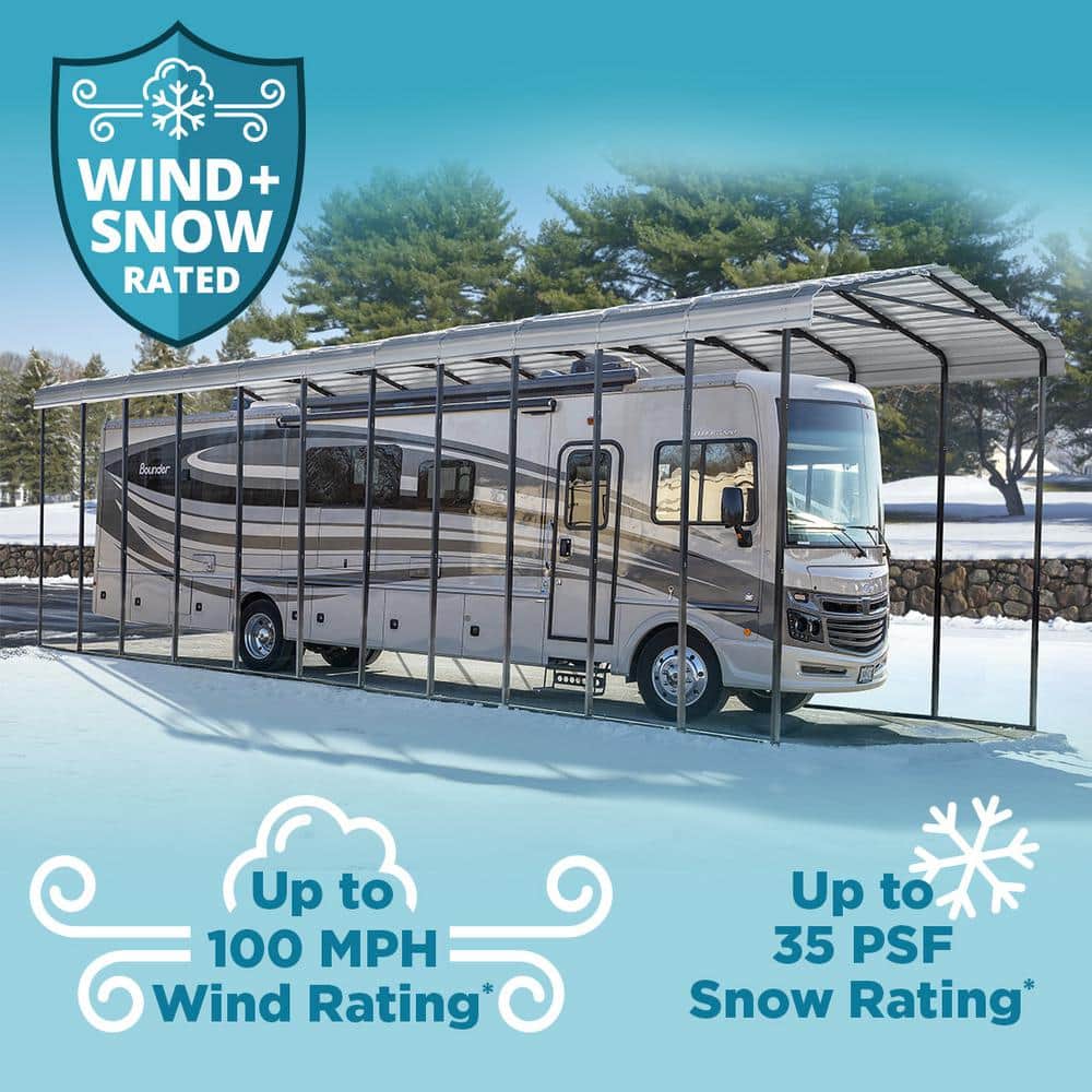 Eggshell Galvanized Steel RV Carport with Metal Roof, 14 ft. x 24 ft.