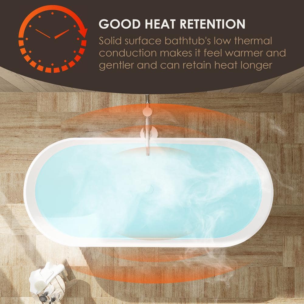 Ryder 59'' Matte White Solid Surface Freestanding Bathtub