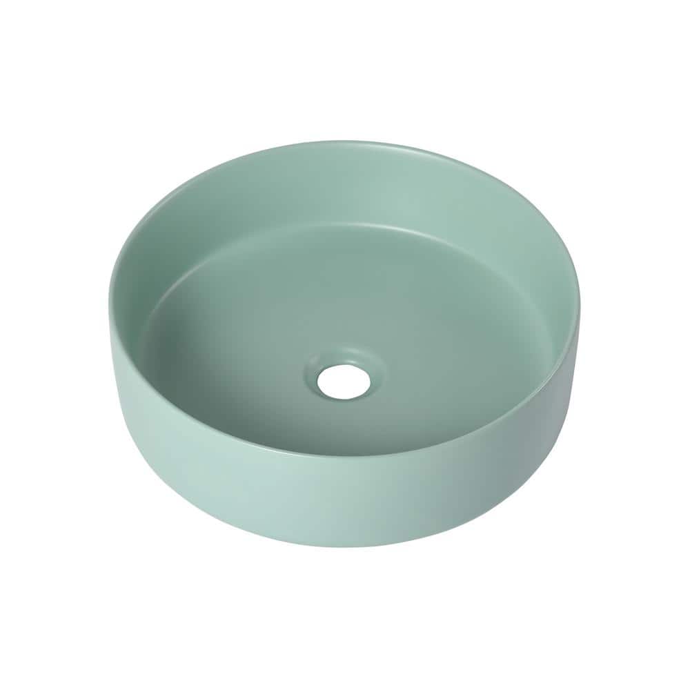 15.75 in. Matte Mint Green Ceramic Round Vessel Bathroom Sink