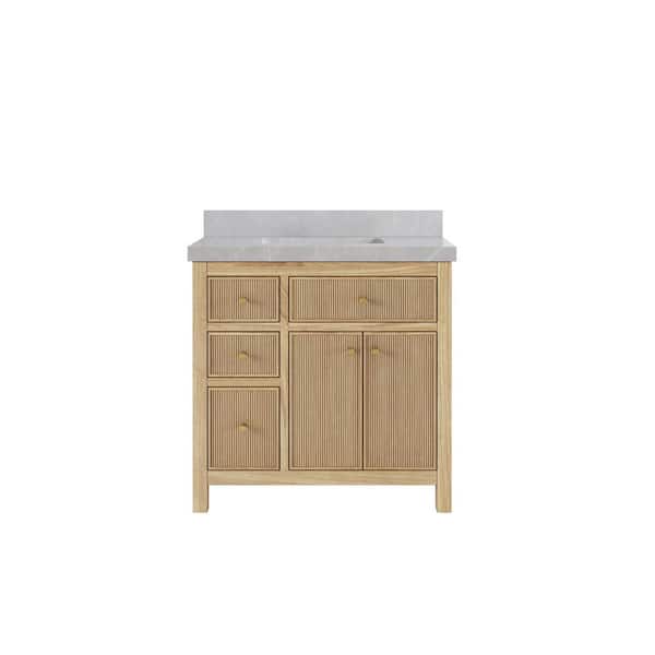 Willow Collections Sonoma Teak 36 in. W x 22 in. D x 36 in. H Single Sink Bath Vanity Center in Light Teak with 2 in. Pearl Gray Qt. Top
