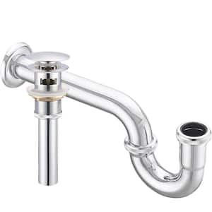 Decorative 1.25 in. Solid Brass U-Shaped P- Trap with Pop-Up Drain with Overflow in Chrome